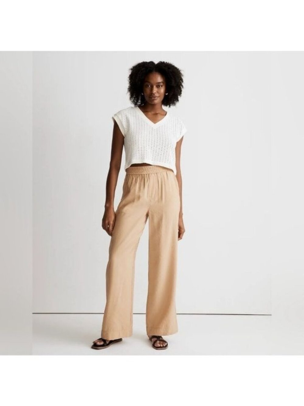 Madewell Knit Mesh V-Neck Crop Tee Large New